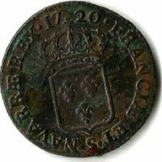 French Colonial Copper Half Sol 1720 S.  Very Rare.  Look Red Book.  John Law Period