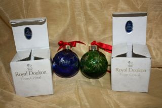 2 Vintage Royal Doulton Crystal Ball Ornament W/ Box (blue And Green) - Rare