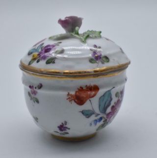 Antique 19thc French Paris Porcelain Covered Bowl - Flower Knop Floral Decoration