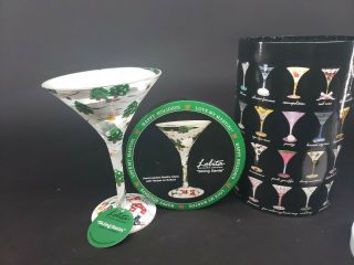 Lolita " Skiing Santa " Hand Painted Martini Glass Christmas Gift Rare