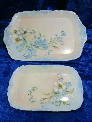 Antique T&v Limoges France Depose Blue Floral Dresser Tray & Pin Dish C1902
