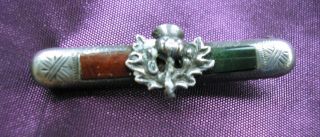 Antique Victorian Scottish Silver & Agate Brooch And Thistle 1888