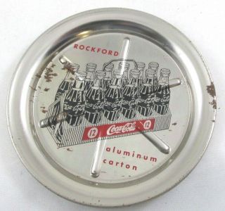 Coca - Cola Rockford Aluminum 12 Carton Carry Rack On Tin Coaster Rare Vintage