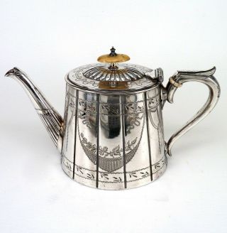 Silver Art Nouveau Style Tea Pot With Scroll Handle By Peppercorn Brothers