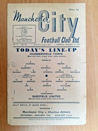 Huddersfield Town V Sheffield United Fa Cup 14th January 1957 - Very Rare