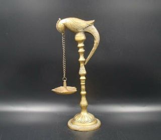 Handmade Carved Statue Copper Brass Oil Lamp Candlestick Parrot Art Deco