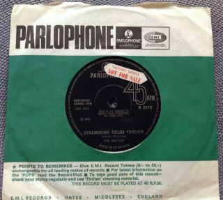 The Beatles - Strawberry Fields Rare Uk 1967 Promo Sample / Solid Label / Ex,