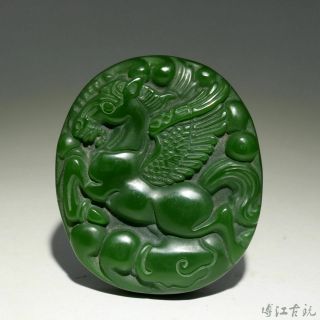 Collect China Old Green Jade Hand - Carved Can Fly Horse Unique Delicate Pendant
