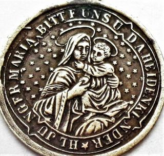 Holy Mary & Saint Joseph & Infant Jesus - Rare Antique Bronze Medal Pendant