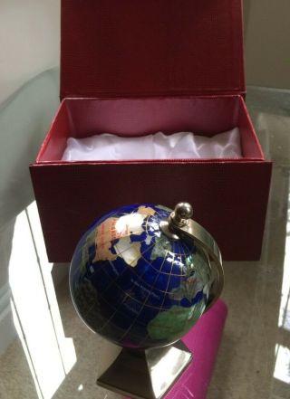 World Globe Gemstone Table Top With Gold Stand And Case