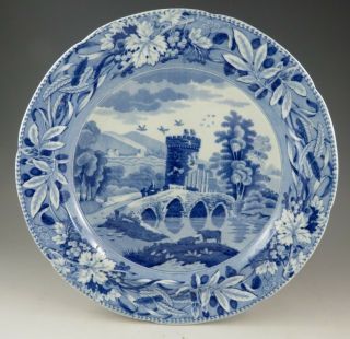 Antique Pottery Pearlware Blue Transfer Bridge Of Lucano Pattern Pl 1825 Marked