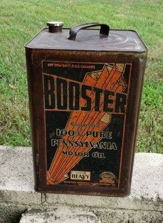 Rare Vintage Booster 5 Gallon Pennsylvania Motor Oil Tin Can Baltimore Maryland