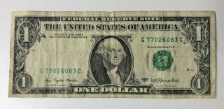 1977 Rare $1.  00 Bill Missing Fed Seal One Dollar Bill Misprint Error