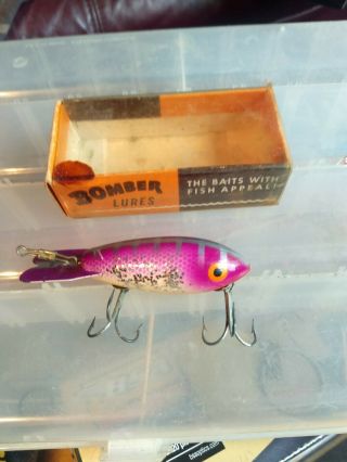 Vintage Wood Bomber Fishing Lure Rare Color Purple Silver Yellow & Box