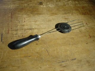 Rare Antique Hand Tool " What Is It " Wood Handle Four Wire Tips No Maker Name