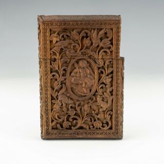 Antique Chinese Or South East Asian Carved Oriental Wood Card Case - Unusual
