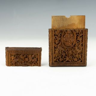 Antique Chinese Or South East Asian Carved Oriental Wood Card Case - Unusual 2