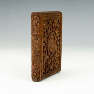 Antique Chinese Or South East Asian Carved Oriental Wood Card Case - Unusual 3