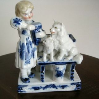 Antique Numbered Ceramic Blue & White Porcelain Match Holder,  Cigarette Striker