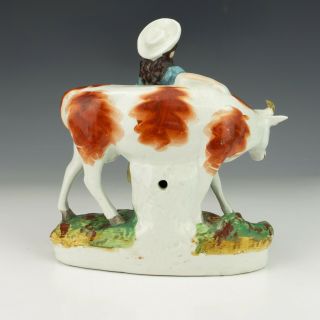 Antique Staffordshire Pottery - Lady With Cow Figure - The Milkmaid - Unusual 3