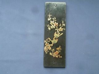 Antique Oriental Birds In Flowering Tree Hardwood Lacquard Plaque Gold Paint