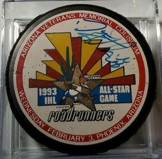Unknown Sig Signed 1993 All Star Game Phoenix Roadrunners Rare Ihl Puck - Cz