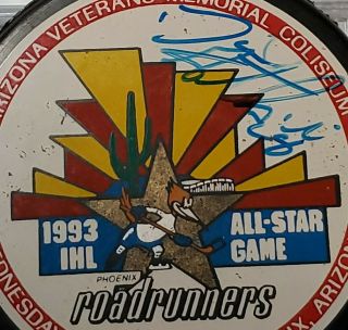 UNKNOWN SIG SIGNED 1993 ALL STAR GAME PHOENIX ROADRUNNERS RARE IHL PUCK - CZ 3