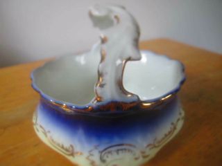 Rare Ceramic Basket Flow BLUE Romantic Scene Spoon Rest Handle 3