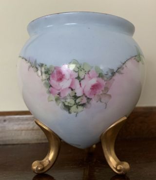 Antique O&eg Royal Austria Hand Painted Roses Porcelain 3 Legged Rose Bowl
