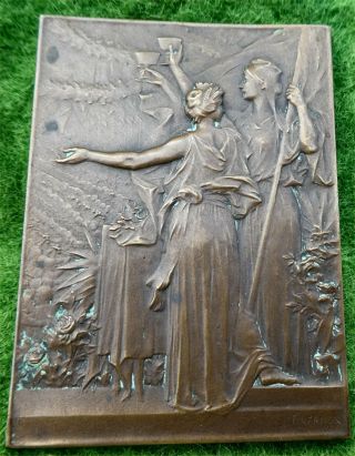 French Art Nouveau Bronze Plaquette Medal By F.  Vernon C1900 - Estate