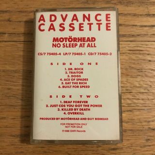 Motorhead No Sleep At All - Advanced Cassette - Promo Only Rare Lemmy