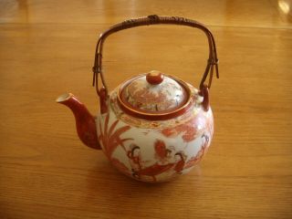 Antique Japanese Porcelain Kutani Teapot - Basket Work Handle – Lucky Mark.