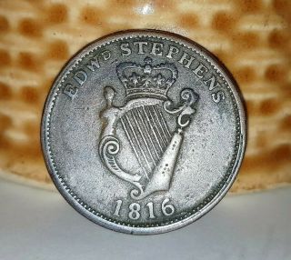 Antique Hibernia Wellington Erin Go Bragh Irish Token Coin 1816 Stephens Ireland
