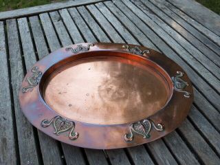 Lovely Antique Arts & Crafts Art Nouveau Oval Copper Tray Platter