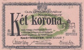 2 Korona/kronen Aunc P.  O.  W Camp Currency Note From Austro - Hungary1916 Rare