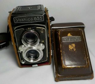 Vintage Yashica 635 Film Camera W/ Leather Case - Rare