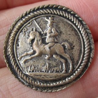 15/16 " Antique Stamped White Metal Button,  Horse And Rider