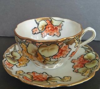 Antique Art Nouveau Nippon Hand Painted Tea Cup And Saucer Set - Japan Flowers