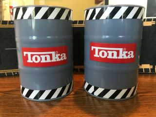 Rare Two 2 Tonka Mighty Dump Truck 768 1999 Oil Barrel Drums Vintage