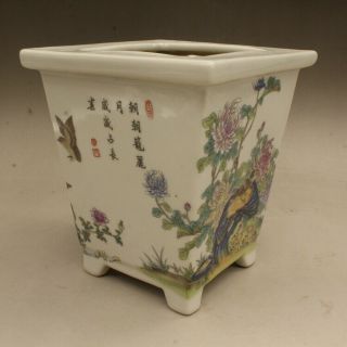 Chinese Ceramics Famille - rose Porcelain Flowers Birds Bamboo Ornament Flowerpot 2