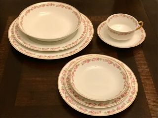 Antique French Porcelain 8 - Piece Place Setting,  M.  Redon/pl Limoges,  Roses Rdn10