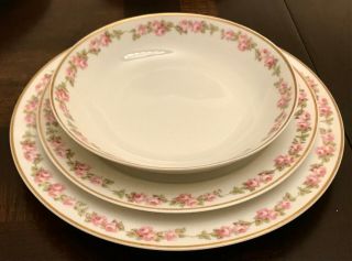 Antique French Porcelain 8 - Piece Place Setting,  M.  Redon/PL Limoges,  Roses RDN10 3