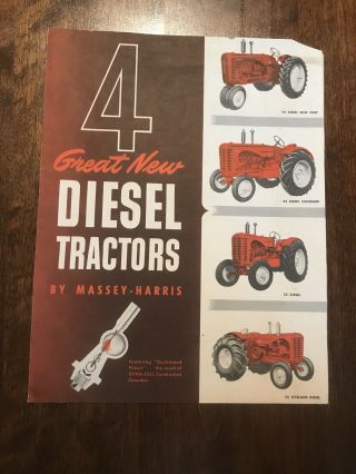 Rare Vintage Massey Harris 4 Great Diesel Tractors Sales Brochure