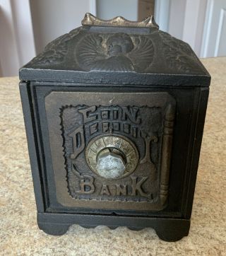 Antique Cast Iron Safe Coin Deposit Bank Combination Lock Black Metal Novelty