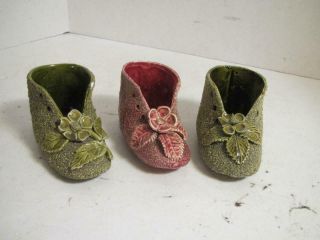 3 Rare Sand Majolica Baby Shoe Shoes - L@@k