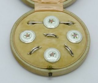 Rare Cased Set Solid Silver & Guilloche Enamel Pin & 3 Buttons Hm 1912