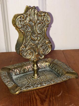 Stylars Art Nouveau Victorian Brass Bronze Ashtray & Matchbox Holder 500g 5”