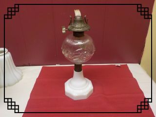 Antique Oil Lamp With Milk Glass Base / Glass Font