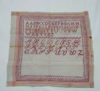 Very Old Alphabet Sampler Hand Embroidered Red Stitching Netherlands X Stitch
