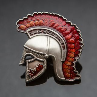 3d Antique Silver/red Centurion Helmet Geocoin - Geocaching Roman